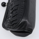 PRADA Gathered Cosmetic Pouch Leather Black Silver Auth 204606V-9