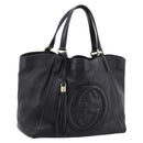GUCCI Tote Bag Leather Black Gold Tone 282309 Auth 204612V-1
