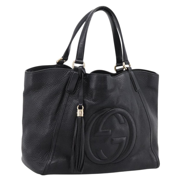 GUCCI Tote Bag Leather Black Gold Tone 282309 Auth 204612V