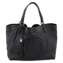 GUCCI Tote Bag Leather Black Gold Tone 282309 Auth 204612V-13