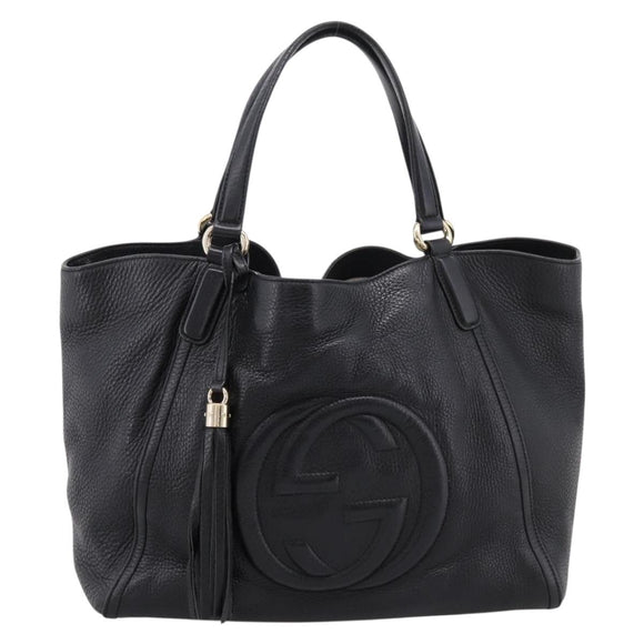 GUCCI Tote Bag Leather Black Gold Tone 282309 Auth 204612V