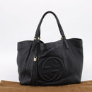 GUCCI Tote Bag Leather Black Gold Tone 282309 Auth 204612V-12