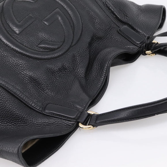 GUCCI Tote Bag Leather Black Gold Tone 282309 Auth 204612V