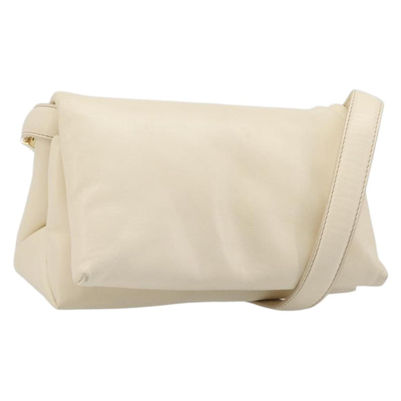 MARNI Prisma Shoulder Bag Leather White Gold Tone Auth 204613A