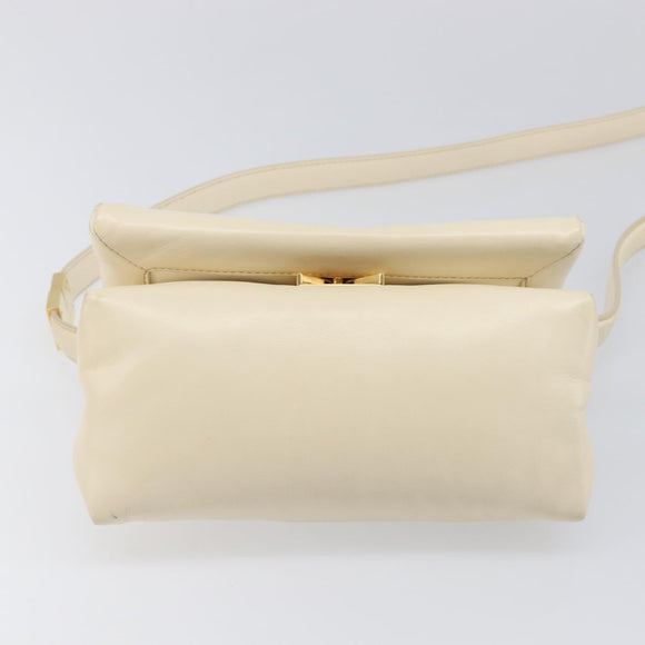 MARNI Prisma Shoulder Bag Leather White Gold Tone Auth 204613A