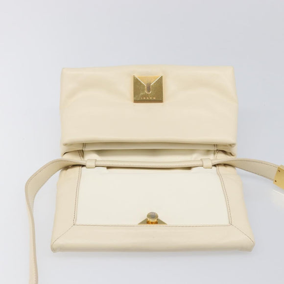 MARNI Prisma Shoulder Bag Leather White Gold Tone Auth 204613A
