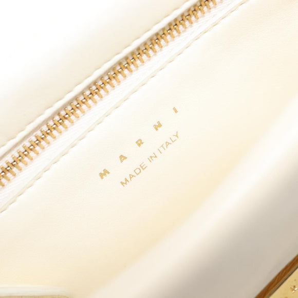 MARNI Prisma Shoulder Bag Leather White Gold Tone Auth 204613A