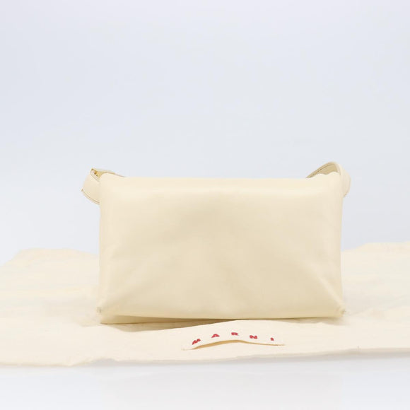 MARNI Prisma Shoulder Bag Leather White Gold Tone Auth 204613A