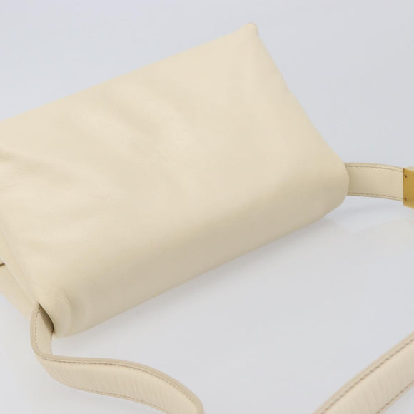 MARNI Prisma Shoulder Bag Leather White Gold Tone Auth 204613A