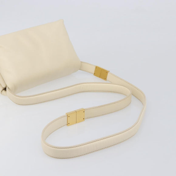 MARNI Prisma Shoulder Bag Leather White Gold Tone Auth 204613A