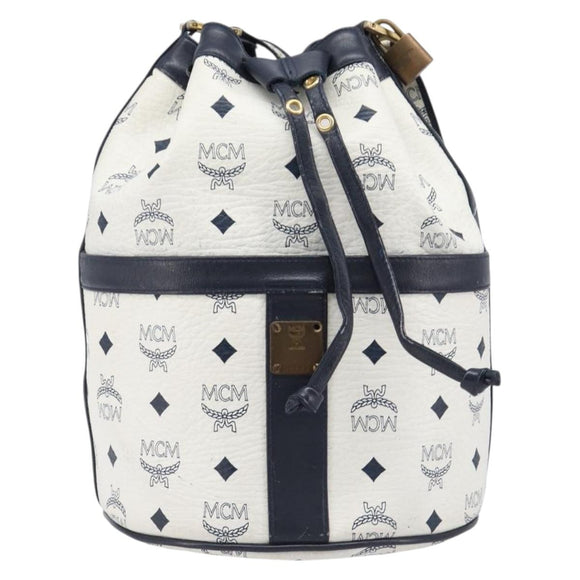 MCM Vicetos Shoulder Bag PVC Leather White Gold Tone Auth 204617