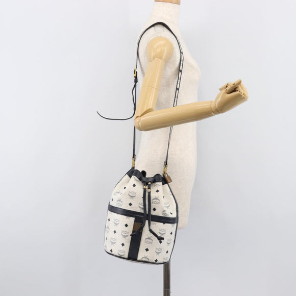 MCM Vicetos Shoulder Bag PVC Leather White Gold Tone Auth 204617