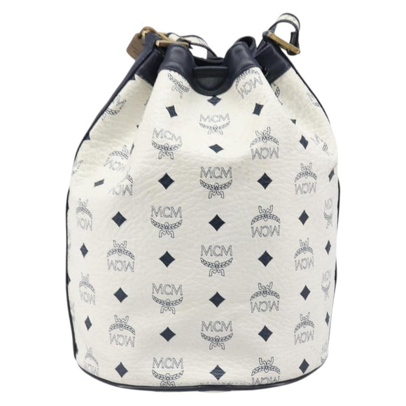 MCM Vicetos Shoulder Bag PVC Leather White Gold Tone Auth 204617