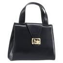CELINE Horse Carriage Hand Bag Leather Black Gold Tone Auth 204622V-1