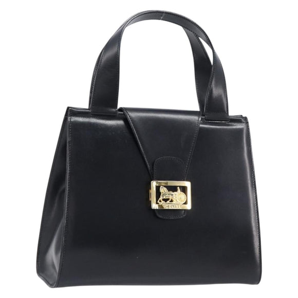 CELINE Horse Carriage Hand Bag Leather Black Gold Tone Auth 204622V