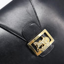 CELINE Horse Carriage Hand Bag Leather Black Gold Tone Auth 204622V-19
