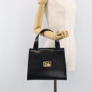 CELINE Horse Carriage Hand Bag Leather Black Gold Tone Auth 204622V-26