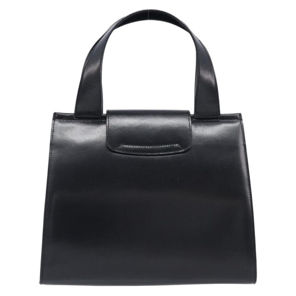CELINE Horse Carriage Hand Bag Leather Black Gold Tone Auth 204622V