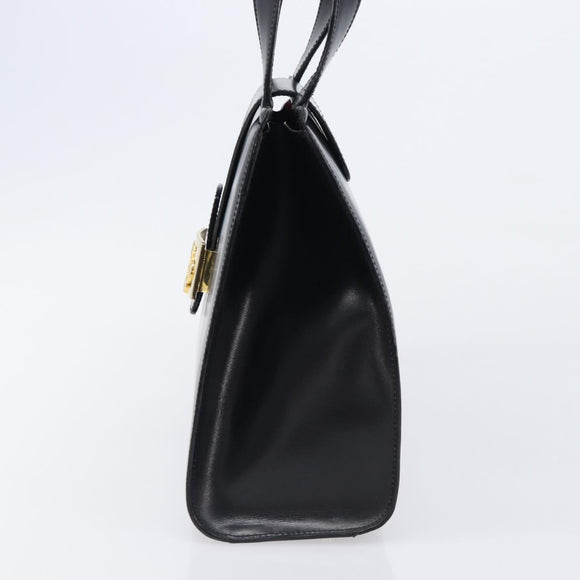 CELINE Horse Carriage Hand Bag Leather Black Gold Tone Auth 204622V