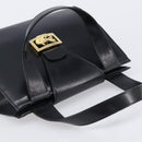 CELINE Horse Carriage Hand Bag Leather Black Gold Tone Auth 204622V-6