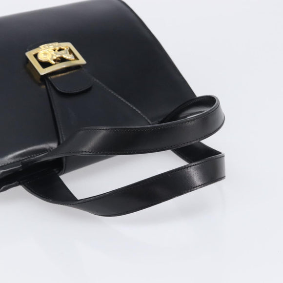CELINE Horse Carriage Hand Bag Leather Black Gold Tone Auth 204622V