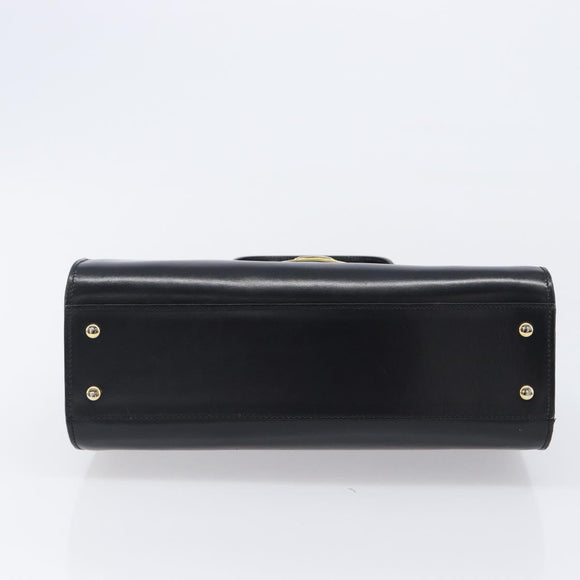 CELINE Horse Carriage Hand Bag Leather Black Gold Tone Auth 204622V