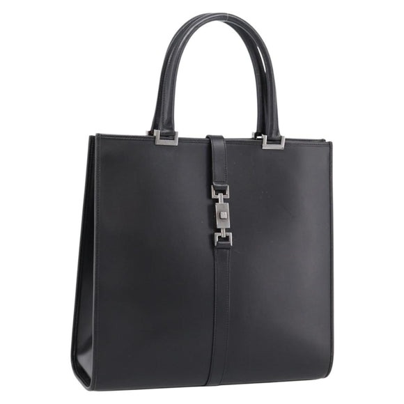 GUCCI Jackie Hand Bag Leather Black Silver 002 1064 Auth 204625V