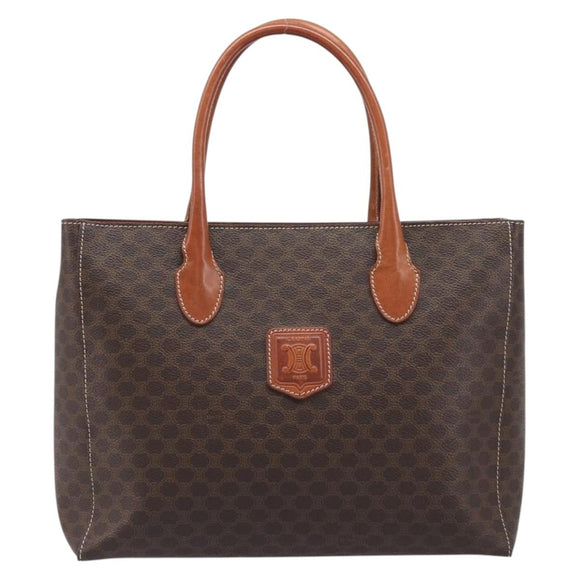 CELINE Macadam Hand Bag PVC Leather Brown Gold Tone Auth 204628V