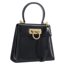 Salvatore Ferragamo Gancini Hand Bag Leather 2way Black Gold Tone Auth 204629V-1