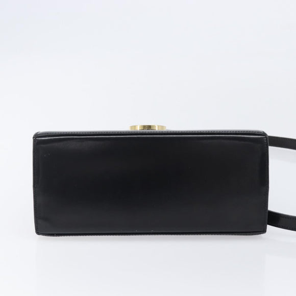 Salvatore Ferragamo Gancini Hand Bag Leather 2way Black Gold Tone Auth 204629V