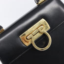 Salvatore Ferragamo Gancini Hand Bag Leather 2way Black Gold Tone Auth 204629V-21