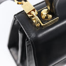 Salvatore Ferragamo Gancini Hand Bag Leather 2way Black Gold Tone Auth 204629V-22
