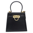 Salvatore Ferragamo Gancini Hand Bag Leather 2way Black Gold Tone Auth 204629V-13