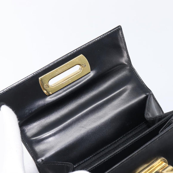 Salvatore Ferragamo Gancini Hand Bag Leather 2way Black Gold Tone Auth 204629V