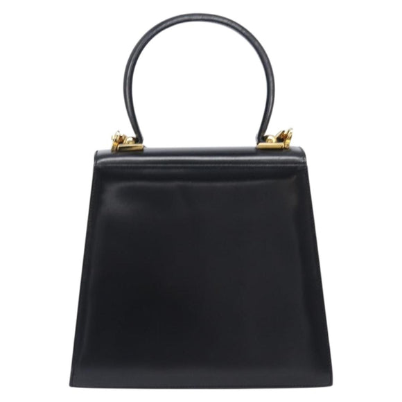Salvatore Ferragamo Gancini Hand Bag Leather 2way Black Gold Tone Auth 204629V