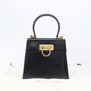 Salvatore Ferragamo Gancini Hand Bag Leather 2way Black Gold Tone Auth 204629V-12