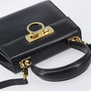 Salvatore Ferragamo Gancini Hand Bag Leather 2way Black Gold Tone Auth 204629V-6