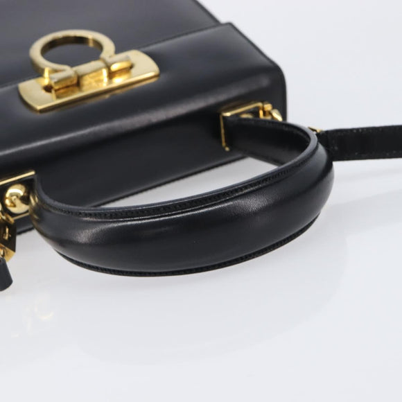 Salvatore Ferragamo Gancini Hand Bag Leather 2way Black Gold Tone Auth 204629V