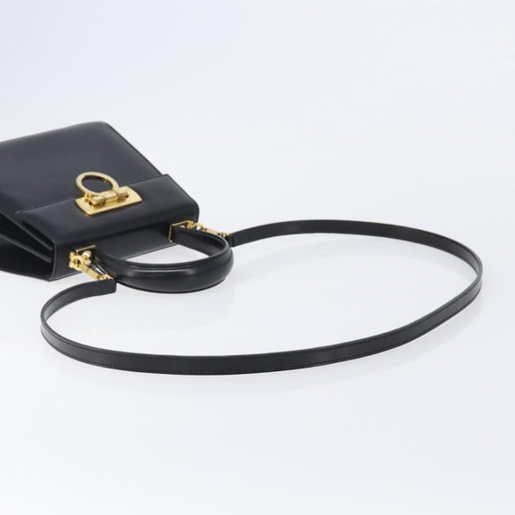Salvatore Ferragamo Gancini Hand Bag Leather 2way Black Gold Tone Auth 204629V