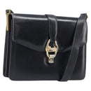 CELINE Horse Carriage Shoulder Bag Leather Black Gold Tone Auth 204631-1