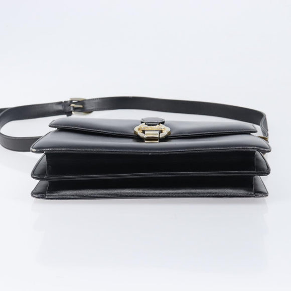 CELINE Horse Carriage Shoulder Bag Leather Black Gold Tone Auth 204631