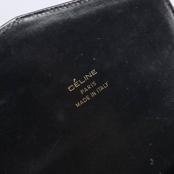 CELINE Horse Carriage Shoulder Bag Leather Black Gold Tone Auth 204631