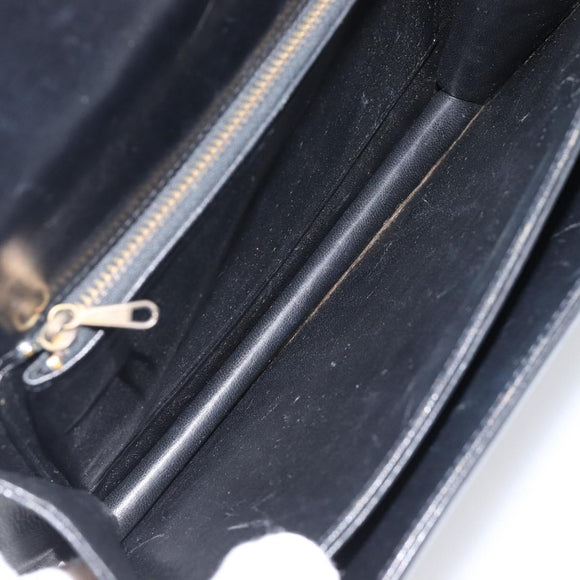 CELINE Horse Carriage Shoulder Bag Leather Black Gold Tone Auth 204631