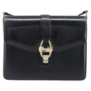 CELINE Horse Carriage Shoulder Bag Leather Black Gold Tone Auth 204631-13