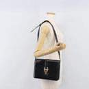 CELINE Horse Carriage Shoulder Bag Leather Black Gold Tone Auth 204631-25