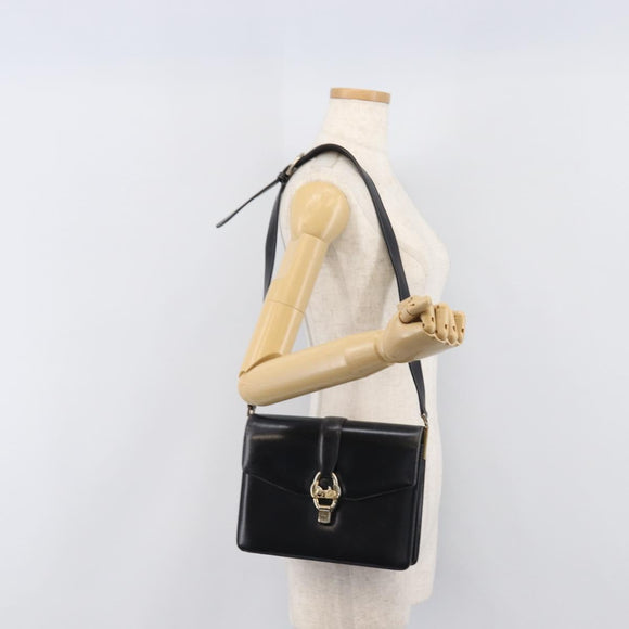 CELINE Horse Carriage Shoulder Bag Leather Black Gold Tone Auth 204631