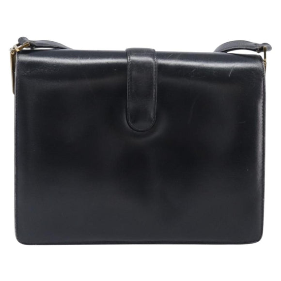 CELINE Horse Carriage Shoulder Bag Leather Black Gold Tone Auth 204631