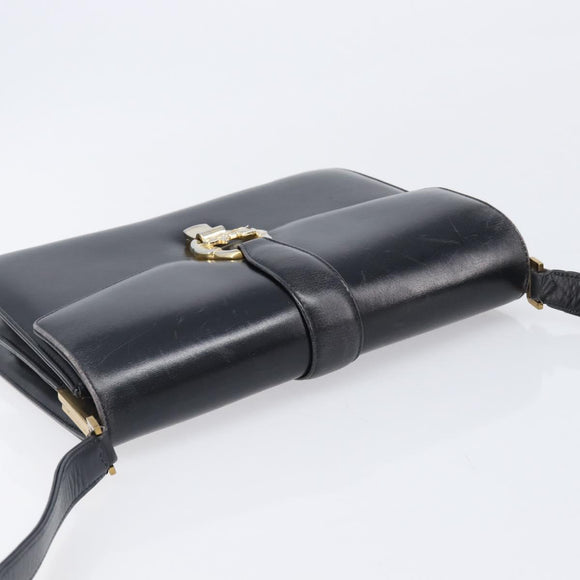 CELINE Horse Carriage Shoulder Bag Leather Black Gold Tone Auth 204631