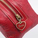 GUCCI GuccissimaGG Cosmetics Pouch Leather Red Gold Tone 153227 Auth 204633V-12