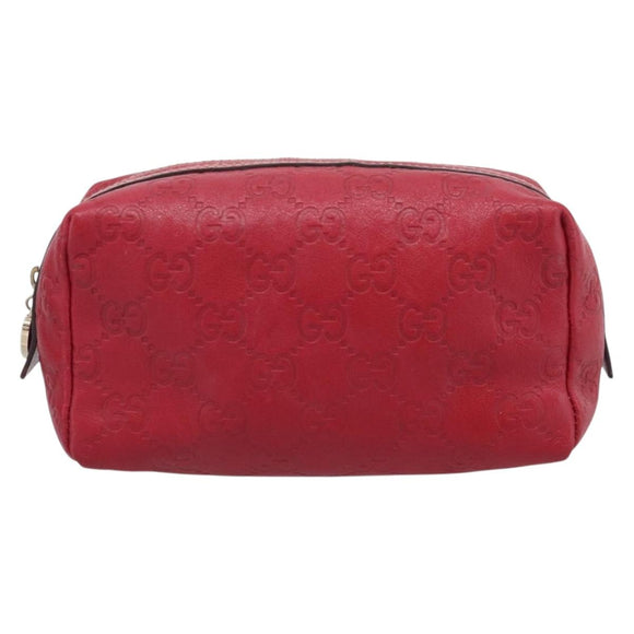 GUCCI GuccissimaGG Cosmetics Pouch Leather Red Gold Tone 153227 Auth 204633V